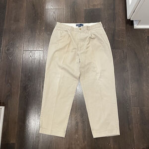 Polo Ralph Lauren Hammond Pants Men's 36/30 Beige Pleated Cotton Dress Chinos